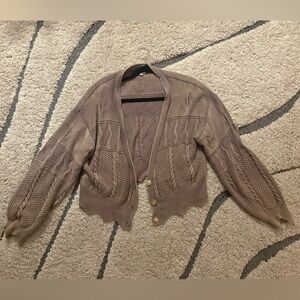 Taupe Knit Button-Front Women's Cardigan Sweater
